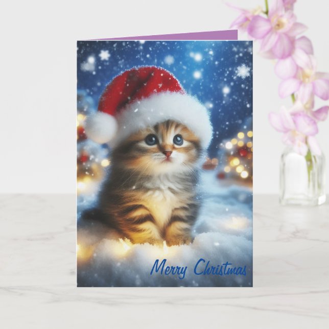 Carte Joyeux Noël Cute Kitten (Orchidée)