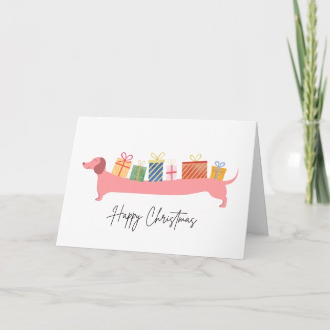 Carte Joyeux Noël Dachshund  Cadeaux de Noël (Devant)