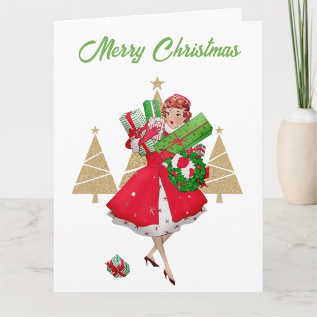 Carte Joyeux Noël Dame de Noël Vintage (Devant)