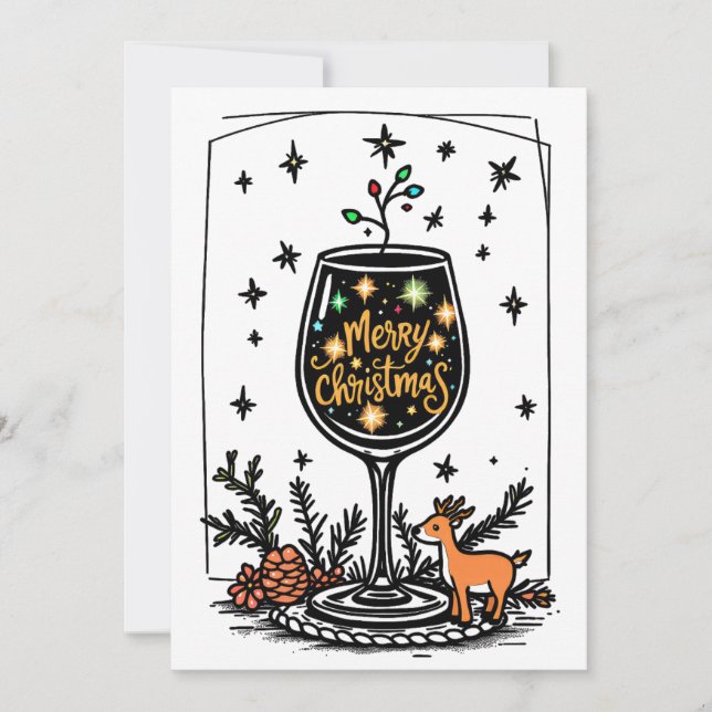 Carte Joyeux Noël dans un verre de vin (Devant)