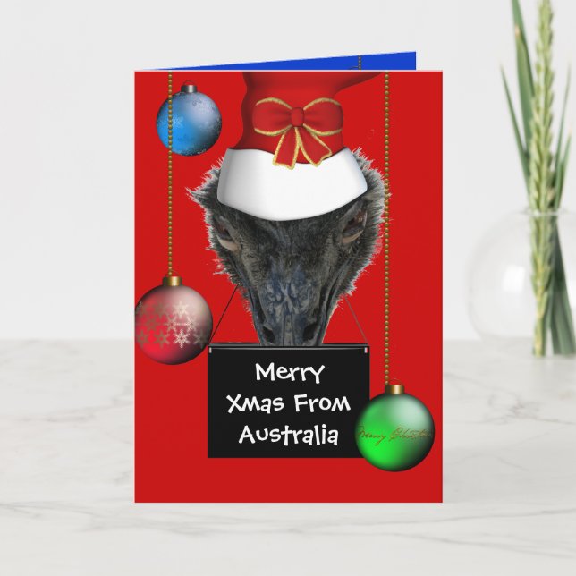 Carte Joyeux Noël d'Australie Chapeau Émeu (Devant)