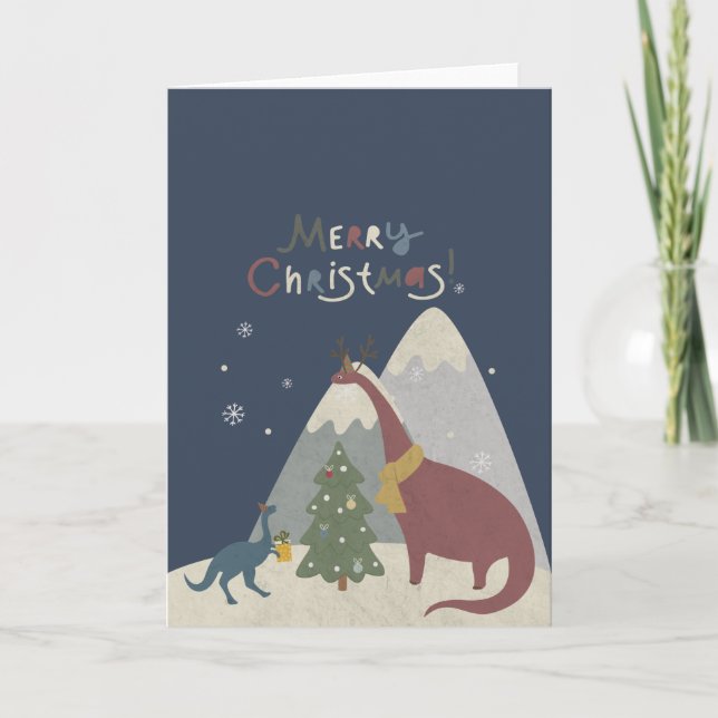 Carte Joyeux Noël de mignons dinosaures (Devant)