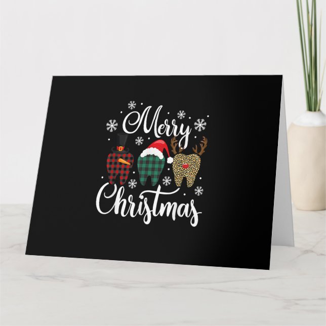 Carte Joyeux Noël Dentiste Carreaux Léopard Dentaire Noë (Devant)