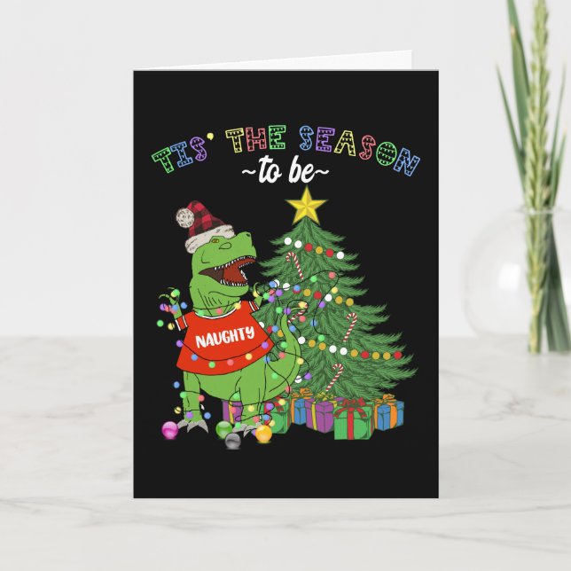 Carte Joyeux Noël Dinosaure Drôle Vilain (Devant)