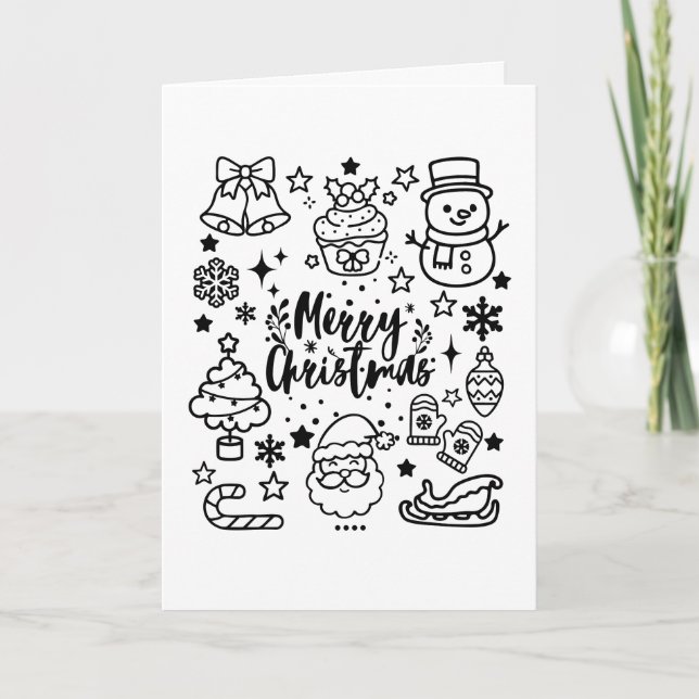 Carte Joyeux Noël Doodle Art Mignon (Devant)
