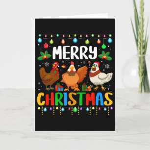 Carte Joyeux Noël drôle chapeau de Santa poulet lumières
