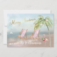 Joyeux Noël du Flamant rose de palmiers de plage