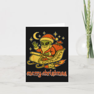 Carte Joyeux Noël du Père Noël Alien et son Sl cosmique