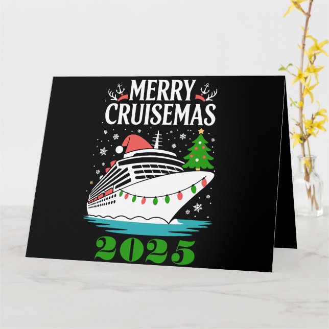 Carte Joyeux Noël en croisière personnalisé Famille  (Fleur jaune)