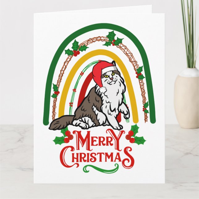 Carte Joyeux Noël en féline norvégienne (Devant)
