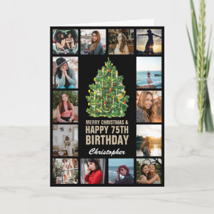 Carte Joyeux Noël et 75e anniversaire heureux Photo