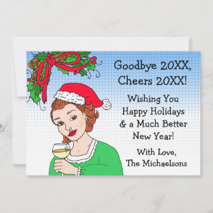Carte Joyeux Noël et Bonne Année Rétro Dame