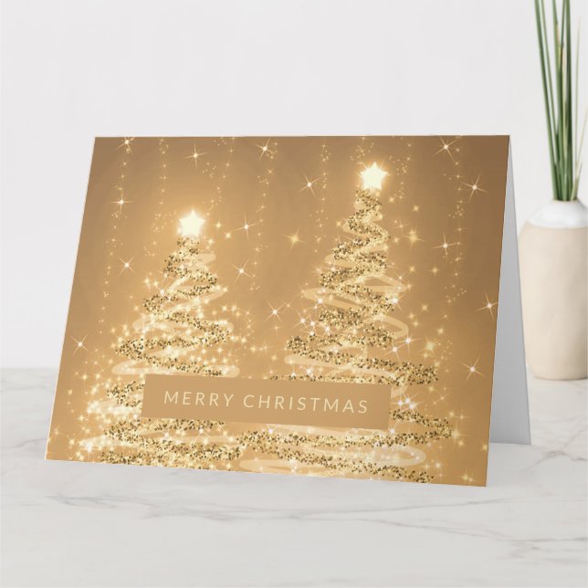 Carte Joyeux Noël étincelant Arbres Cuivre (Devant)