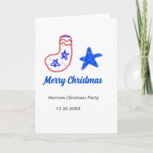 Carte Joyeux Noël étoile bleue chaussettes rouges nom da