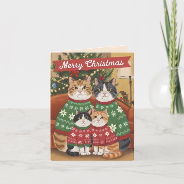 Carte Joyeux Noël Famille de Chats (Devant)