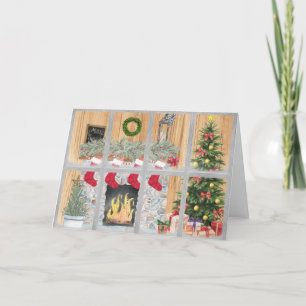 Carte Joyeux Noël Famille Foyer Arbre Cadeaux