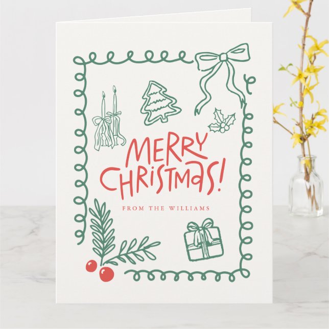 Carte Joyeux Noël fantaisiste et mignon  (Fleur jaune)