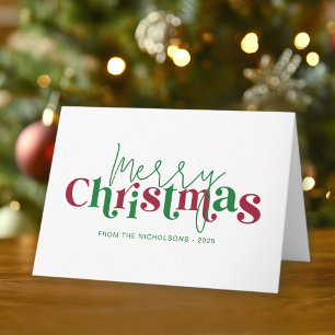 Carte Joyeux Noël Fantaisiste Rétro avec nom de famille