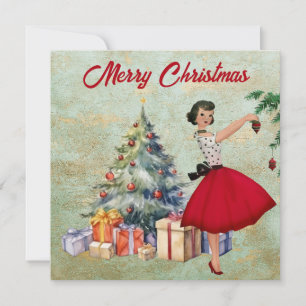 Carte Joyeux Noël femme 1950 Noël