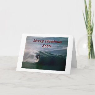 CARTE *JOYEUX NOËL* FILS (SURFANT À LA PLAGE)