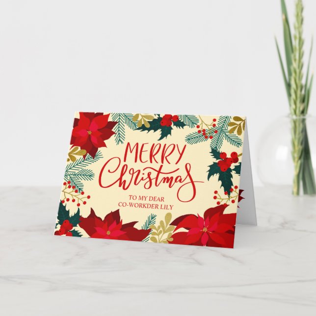 Carte Joyeux Noël Fleur et Houx à un Collègue (Devant)