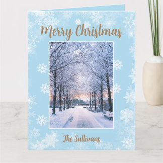 Carte Joyeux Noël Flocons de Neige Écriture Dorée Quatre