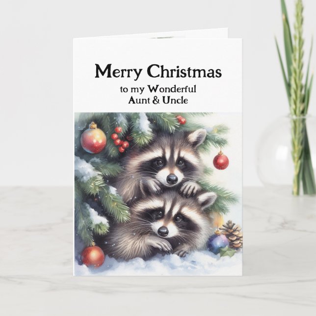 Carte Joyeux Noël Fun Raccoons Tante Oncle (Devant)