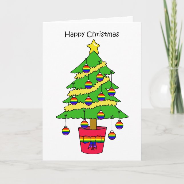 Carte Joyeux Noël Gay Dessin Arbre avec Boules (Devant)