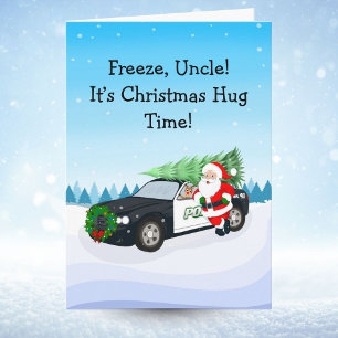Carte Joyeux Noël gelé, oncle ! Père Noël avec voiture d