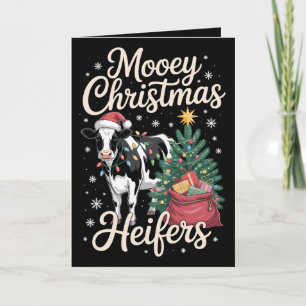 Carte Joyeux Noël Génisses Vache Chapeau Santa Arbre de