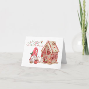 Carte Joyeux Noël Gnome et Maison en pain d'épice