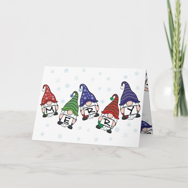 Carte Joyeux Noël Gnomes éparpillés (Devant)