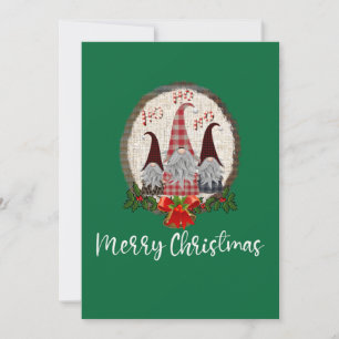 Carte Joyeux Noël Gnomes Vert Rustique, tendance