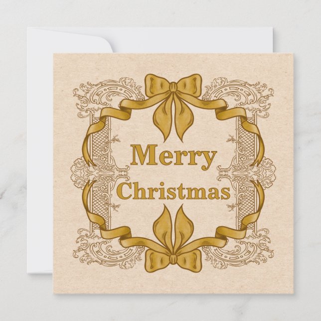 Carte Joyeux Noël Gold Bow Vintage (Devant)