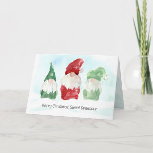 Carte Joyeux Noël Grand-fils Gnomes de vacances Neige