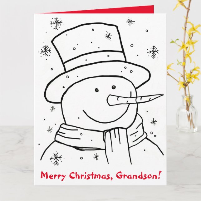 Carte Joyeux Noël Grand-fils Snowman Coloriage Livre (Fleur jaune)