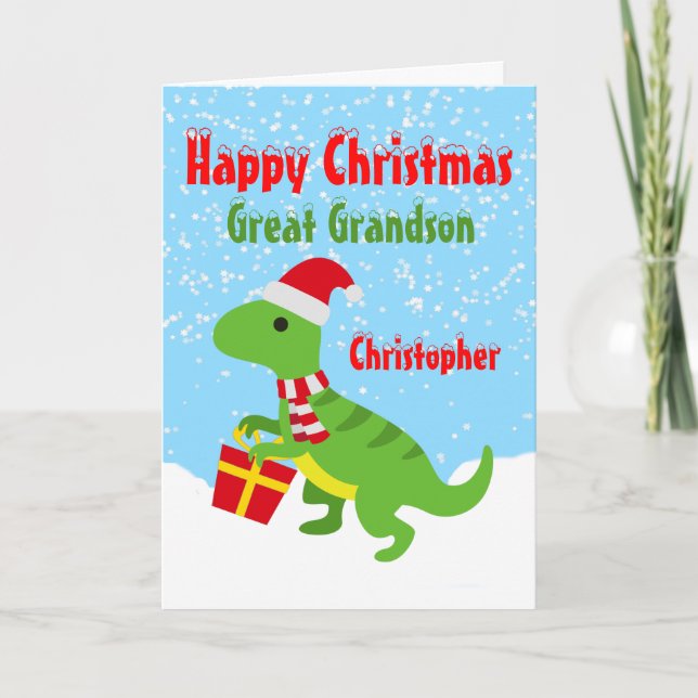 Carte Joyeux Noël Grand Petit-fils Dinosaur T Rex (Devant)