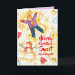 Carte Joyeux Noël Grandgirl Snowman Angels<br><div class="desc">Joyeux voeux de Noël pour une petite-fille douce décorée d'une jeune fille faisant des anges de neige avec un bonhomme souriant et la neige tombant illustrée d'aquarelle. Une ombre de violet lilas se trouve à l'intérieur. Vous pouvez modifier la couleur intérieure et le texte pour répondre à vos besoins.</div>