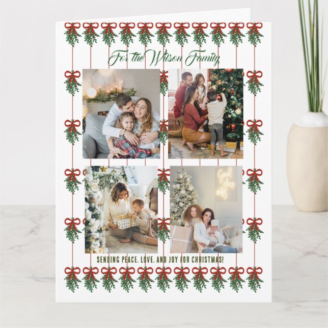 Carte Joyeux Noël Green Holiday Card 4 Photo Collage (Devant)