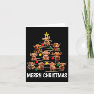 Carte Joyeux Noël Highland Cow Western Xmas Tree Paj