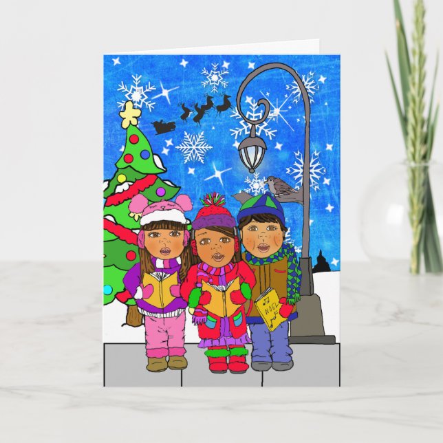 Carte Joyeux Noël Hispanique Enfants Carolers Vacances (Devant)