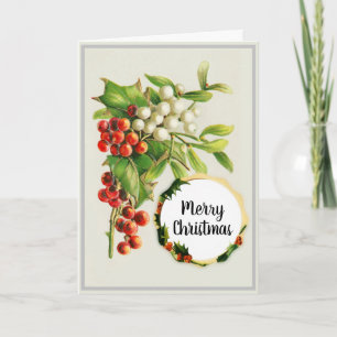 Carte Joyeux Noël Holly Berries Vintage