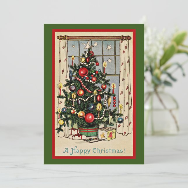 Carte Joyeux Noël, illustration vintage, (Debout devant)