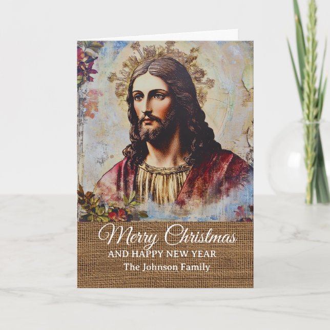 Carte Joyeux Noël Jésus Rustique Vintage  (Devant)