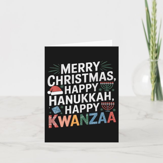 Carte Joyeux Noël Joyeux Hanoukka Joyeux Kwanzaa 14 (Devant)