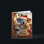 Carte Joyeux Noël Koala assis à Gumtree<br><div class="desc">koala australien assis dans un arbre à gosses portant un chapeau santa. À l'intérieur : "Joyeux Noël et une bonne année" texte Ce koala furry est originaire d'Australie, ils sont facilement reconnaissables par leur corps stout, sans queue et grande tête avec des oreilles rondes et moelleuses et un nez gros...</div>