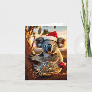 Carte Joyeux Noël Koala assis dans un eucalyptus