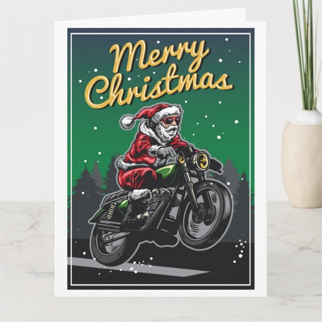 Carte Joyeux Noël, le Père Noël à moto | Vacances (Devant)