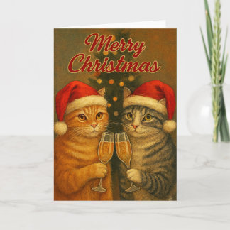 Carte Joyeux Noël – Les chats trinquent sous l'arbre  
