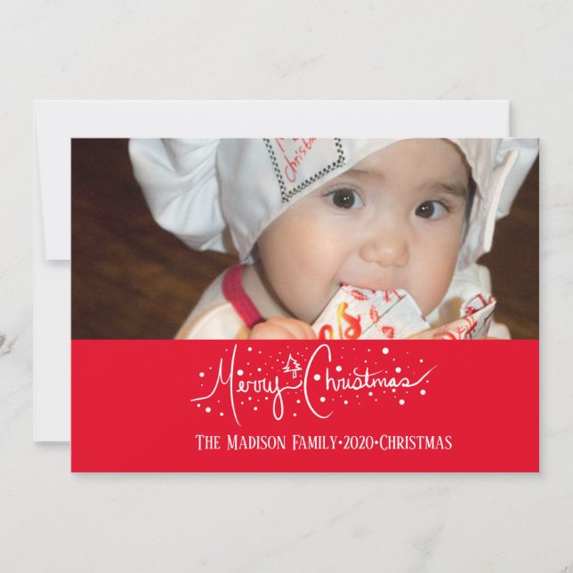 Carte Joyeux Noël lettrage dessiné à la main neige gribo (Devant)